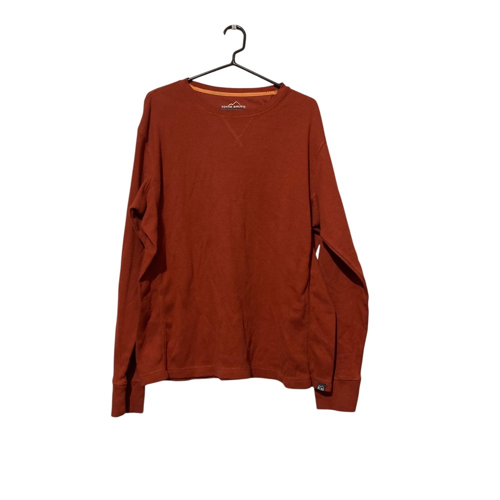 Eddie Bauer Mens XL Waffle Knit Thermal Long Sleeve Shirt Rust Orange Crewneck